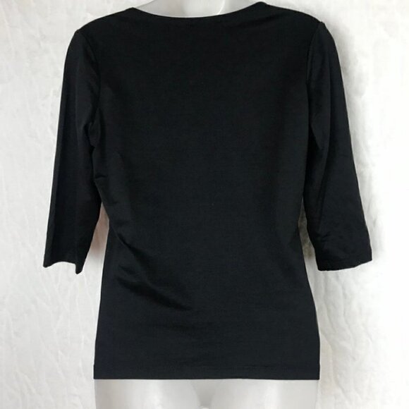 A'nue Ligne Black V-neck 3/4 Sleeve Top Size M - Picture 5 of 7